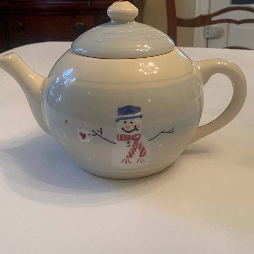 Hartstone Pottery SNOW PEOPLE 48 Snowman Blue Vintage 1989. Crate & Barrel.
